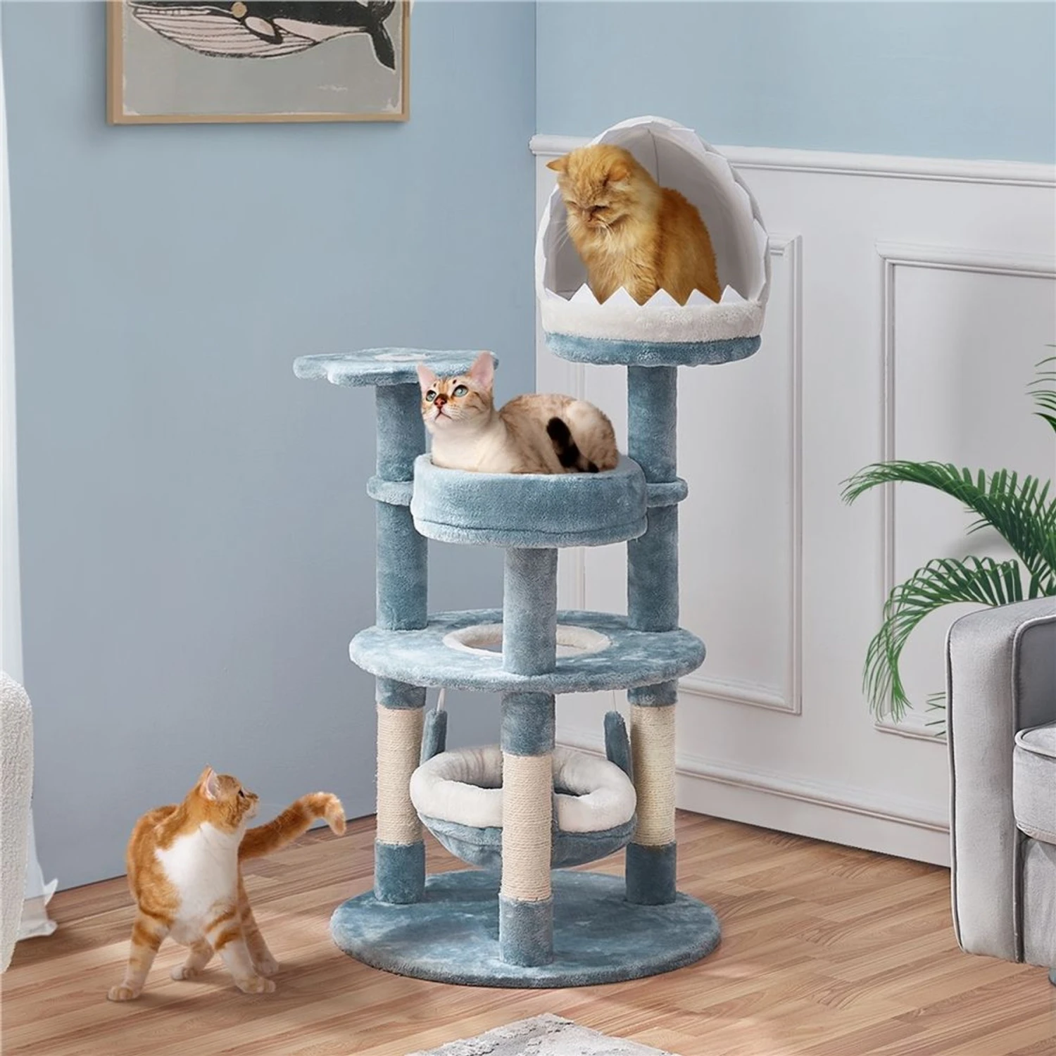Yaheetech Ocean-Themed Multi-Level 45.5-in Cat Tree 3 Yaheetech Ocean-Themed Multi-Level 45.5-in Cat Tree