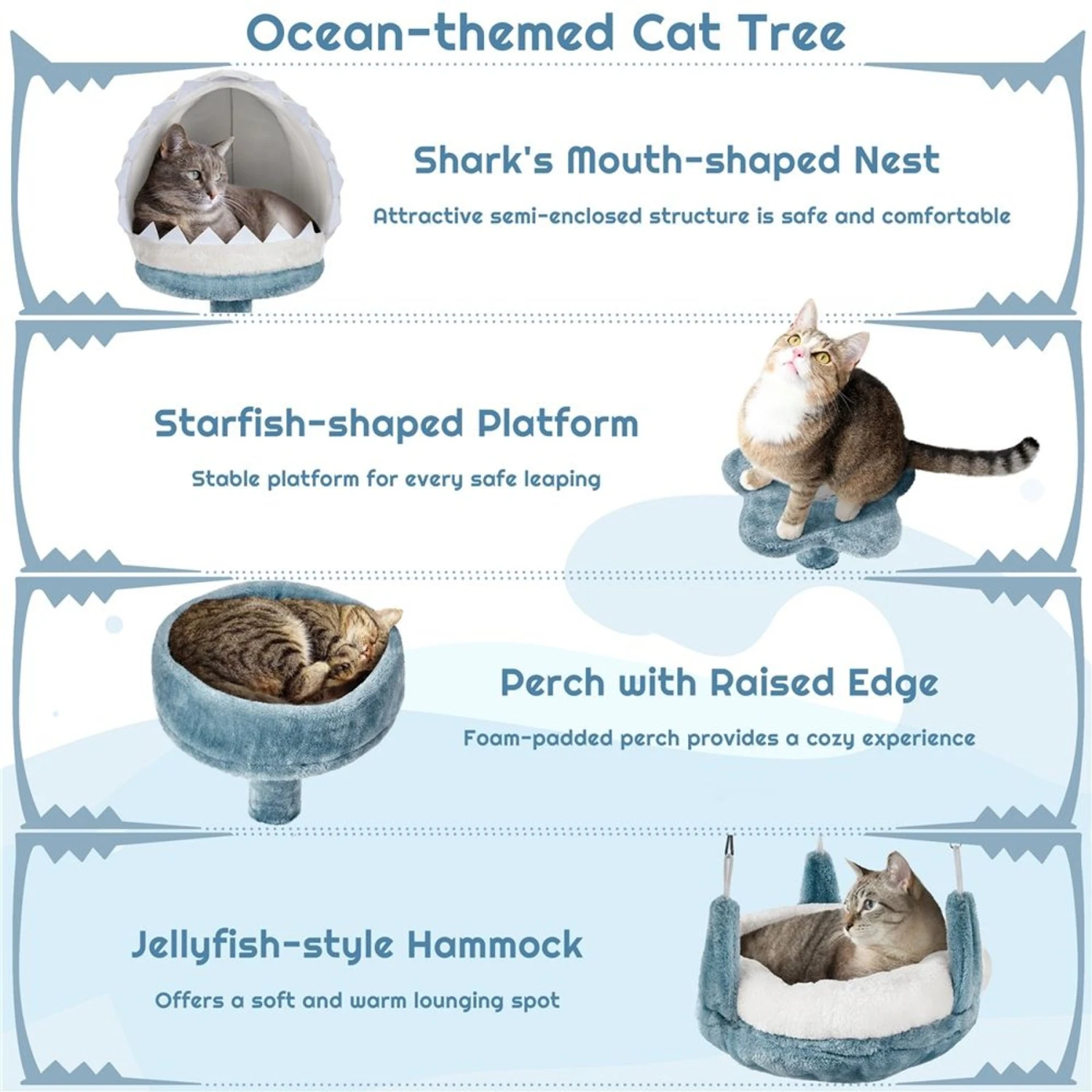 Yaheetech Ocean-Themed Multi-Level 45.5-in Cat Tree 6 Yaheetech Ocean-Themed Multi-Level 45.5-in Cat Tree - Image 4
