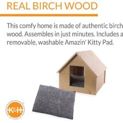 K&H Pet Products Birchwood Manor Indoor & Outdoor Wooden Cat House, Natural Wood -Cat Pet Supplies 131907 PT2. AC SS1800 V1637623594