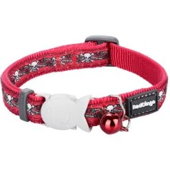 Red Dingo Skull & Roses Nylon Breakaway Cat Collar With Bell