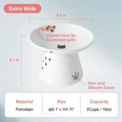Necoichi Extra Wide Ceramic Elevated Cat Food Bowl, 2-cup -Cat Pet Supplies 183502 PT3. AC SS1800 V1698866521