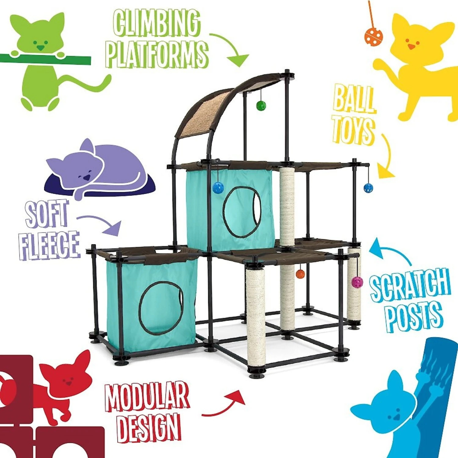 Kitty City Claw Mega Kit 46.75-in Faux Fleece Cat Tree & Condo 4 Kitty City Claw Mega Kit 46.75-in Faux Fleece Cat Tree & Condo - Image 2