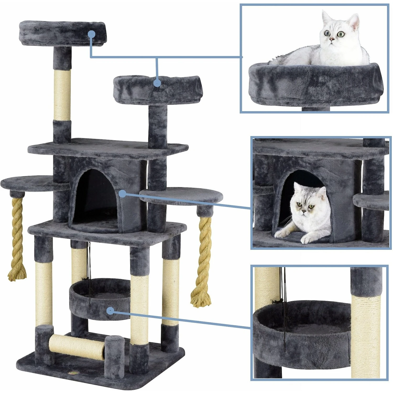 Go Pet Club 57.5-in Faux Fur Cat Tree & Condo 5 Go Pet Club 57.5-in Faux Fur Cat Tree & Condo - Image 3