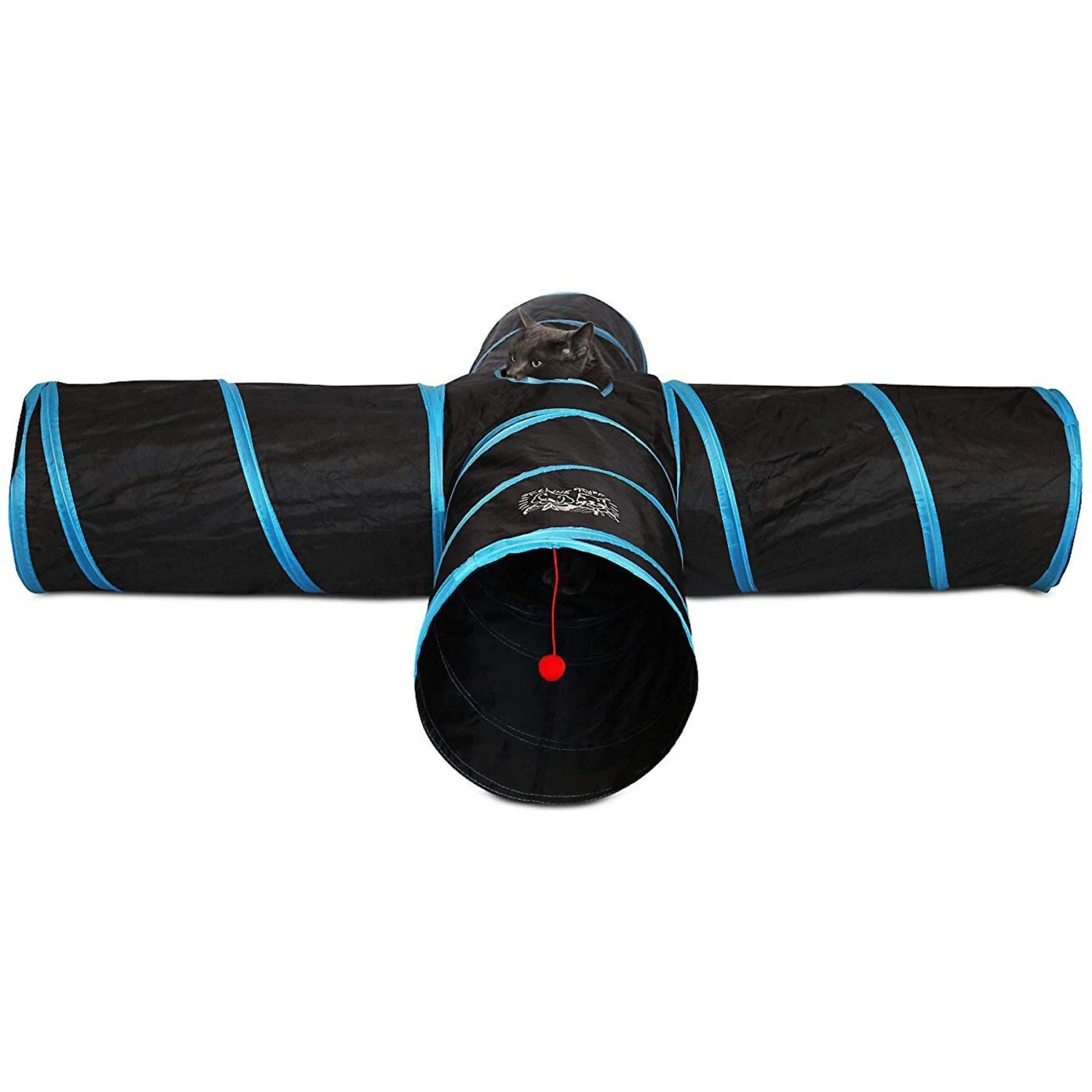 Feline Ruff 12" Premium 4-Way Collapsible Tunnel Cat Toy, Black & Blue 3 Feline Ruff 12" Premium 4-Way Collapsible Tunnel Cat Toy, Black & Blue