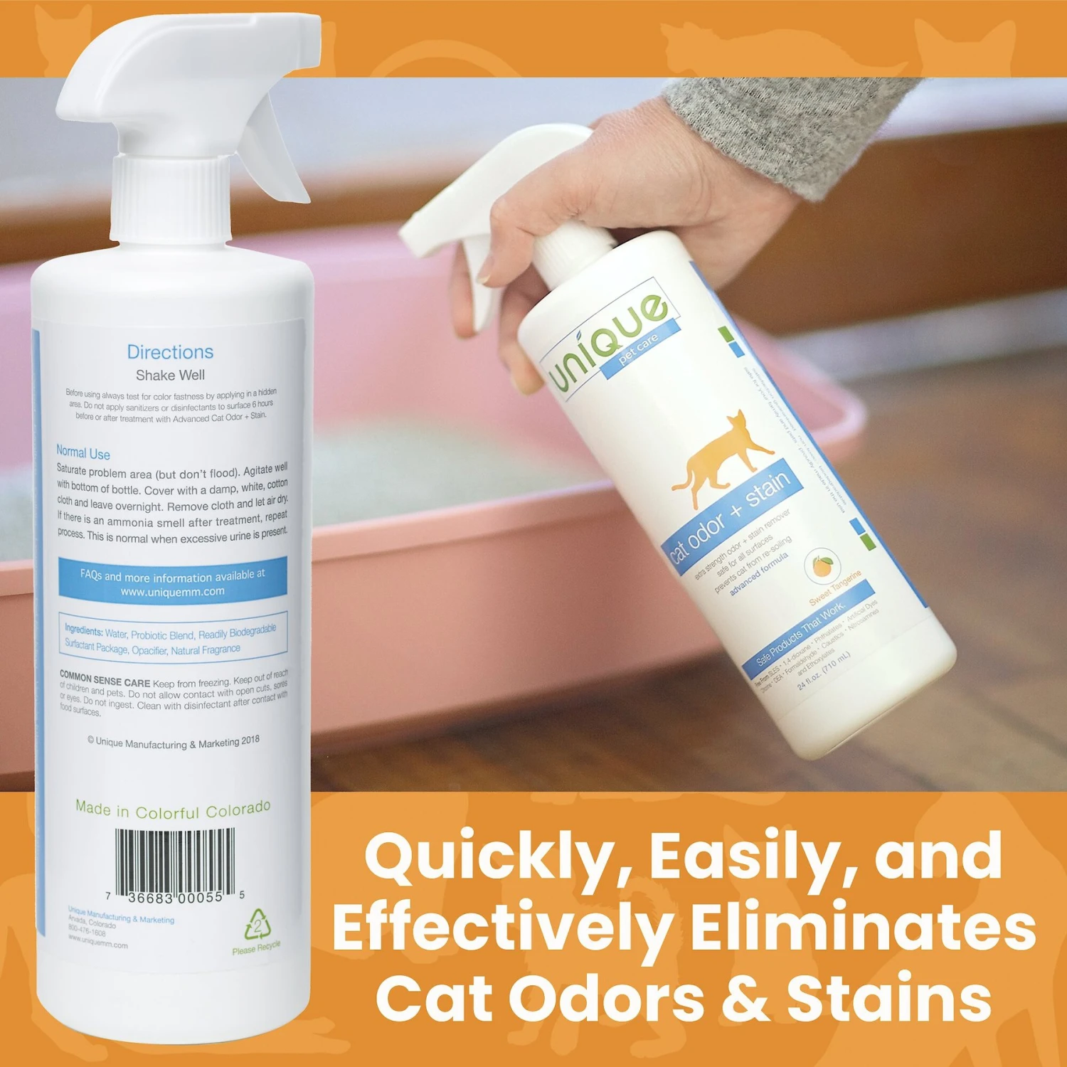 Unique Pet Care Sweet Tangerine Cat Odor + Stain Remover, 24-oz Bottle 10 Unique Pet Care Sweet Tangerine Cat Odor + Stain Remover, 24-oz Bottle - Image 8