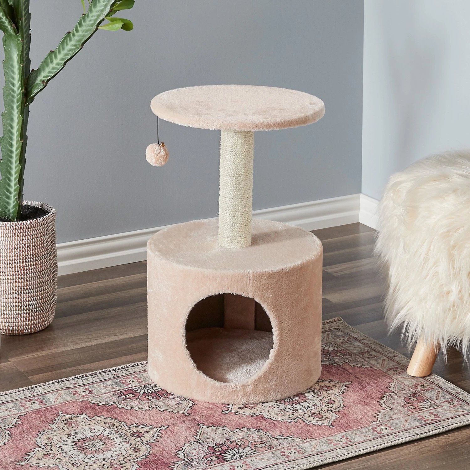 Two By Two The Birch 23.6-in Plush Cat Tree & Condo, Beige 3 Two By Two The Birch 23.6-in Plush Cat Tree & Condo, Beige
