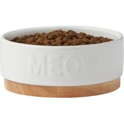 Frisco Round Meow Non-skid Ceramic Cat Bowl With Wood Base -Cat Pet Supplies 256078 PT3. AC SS1800 V1615313181