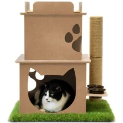 On2Pets Modern Wooden Cat House & Loft, Beige -Cat Pet Supplies 262110 PT2. AC SS1800 V1671027828