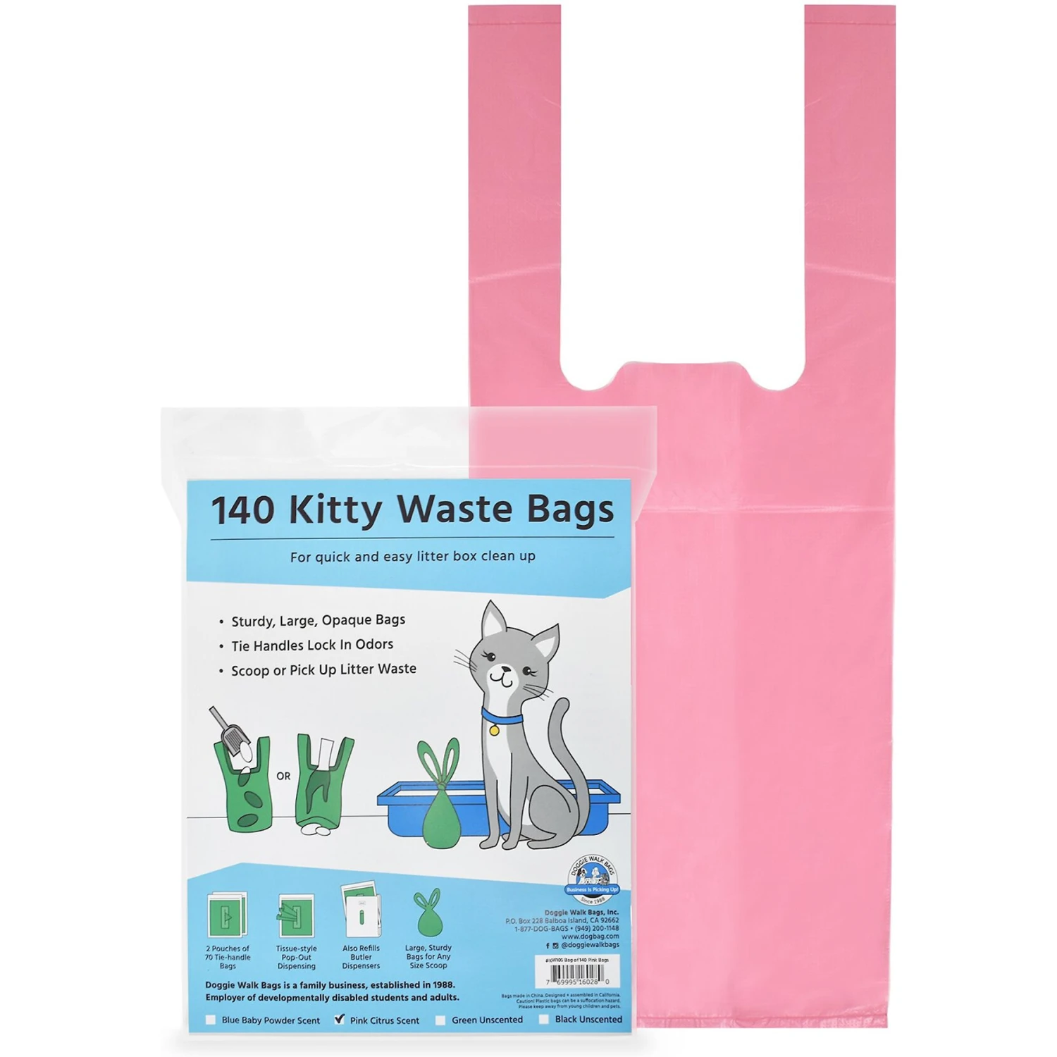 Doggie Walk Bags Citrus Scented Tie Handle Cat Litter Bags, Pink, 140 Count 3 Doggie Walk Bags Citrus Scented Tie Handle Cat Litter Bags, Pink, 140 Count