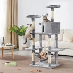 Yaheetech 58-in Plush Cat Tree & Condo, Light Gray