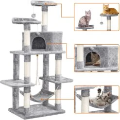 Yaheetech 58-in Plush Cat Tree & Condo, Light Gray -Cat Pet Supplies 266562 PT3. AC SS1800 V1669909136