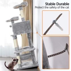 Yaheetech 58-in Plush Cat Tree & Condo, Light Gray -Cat Pet Supplies 266562 PT7. AC SS1800 V1669909135