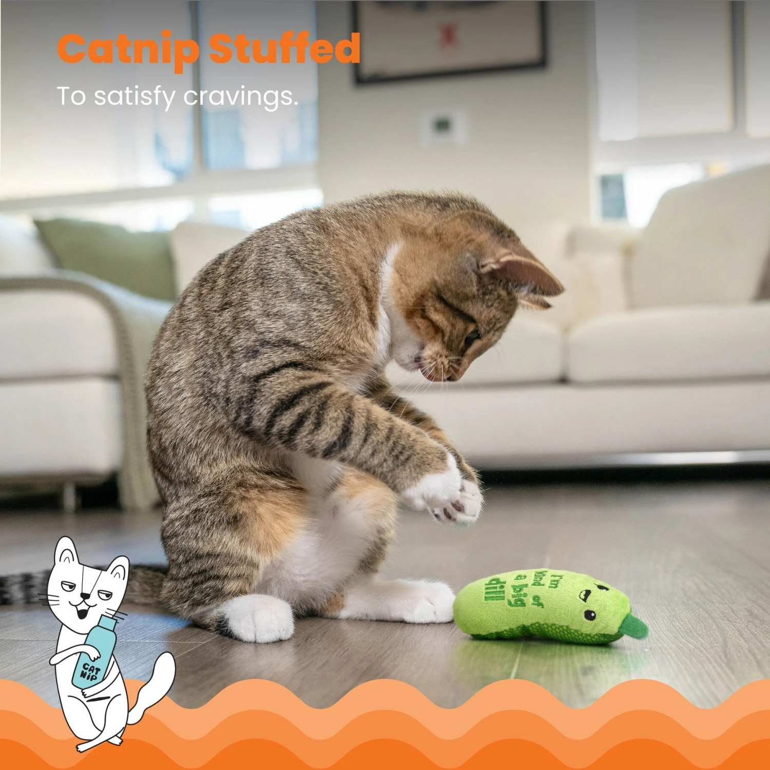 Catstages Crunchy Pickle Kicker Plush Cat Toy With Catnip 5 Catstages Crunchy Pickle Kicker Plush Cat Toy With Catnip - Image 3
