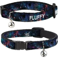 Buckle-Down Personalized Breakaway Cat Collar With Bell, Galaxy Collage