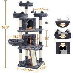 Yaheetech 68.5-in Plush Cat Tower, Dark Gray -Cat Pet Supplies 306515 PT1. AC SS1800 V1624372651