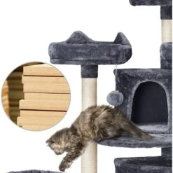 Yaheetech 68.5-in Plush Cat Tower, Dark Gray -Cat Pet Supplies 306515 PT6. AC SS1800 V1624372960