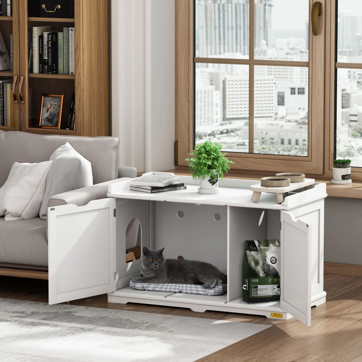 Coziwow By Jaxpety Wooden Storage Bench Cat Litter Box 4 Coziwow By Jaxpety Wooden Storage Bench Cat Litter Box - Image 2