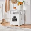 Yaheetech End Table Cat Litter Box Enclosure With Wooden Structure Open Shelf