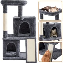 Yaheetech 3 Tiers 42-in Plush Cat Tower With Double Cat Condo -Cat Pet Supplies 358005 PT3. AC SS1800 V1642693286