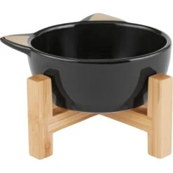 Frisco Cat Face Elevated Bamboo Non-Skid Ceramic Cat Bowl, Black, 1 Cups -Cat Pet Supplies 363383 PT3. AC SS1800 V1657657267