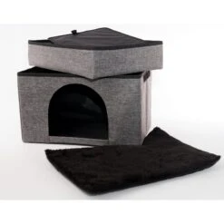 Precious Tails Home Base Rectangular 2-Tier Collapsible Cat Cave -Cat Pet Supplies 366632 PT3. AC SS1800 V1644379335