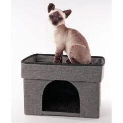 Precious Tails Home Base Rectangular 2-Tier Collapsible Cat Cave -Cat Pet Supplies 366632 PT4. AC SS1800 V1644376928