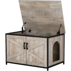 Unipaws Cat Litter Box Enclosure With Top Opening, Weathered Gray -Cat Pet Supplies 373041 PT2. AC SS1800 V1647033734