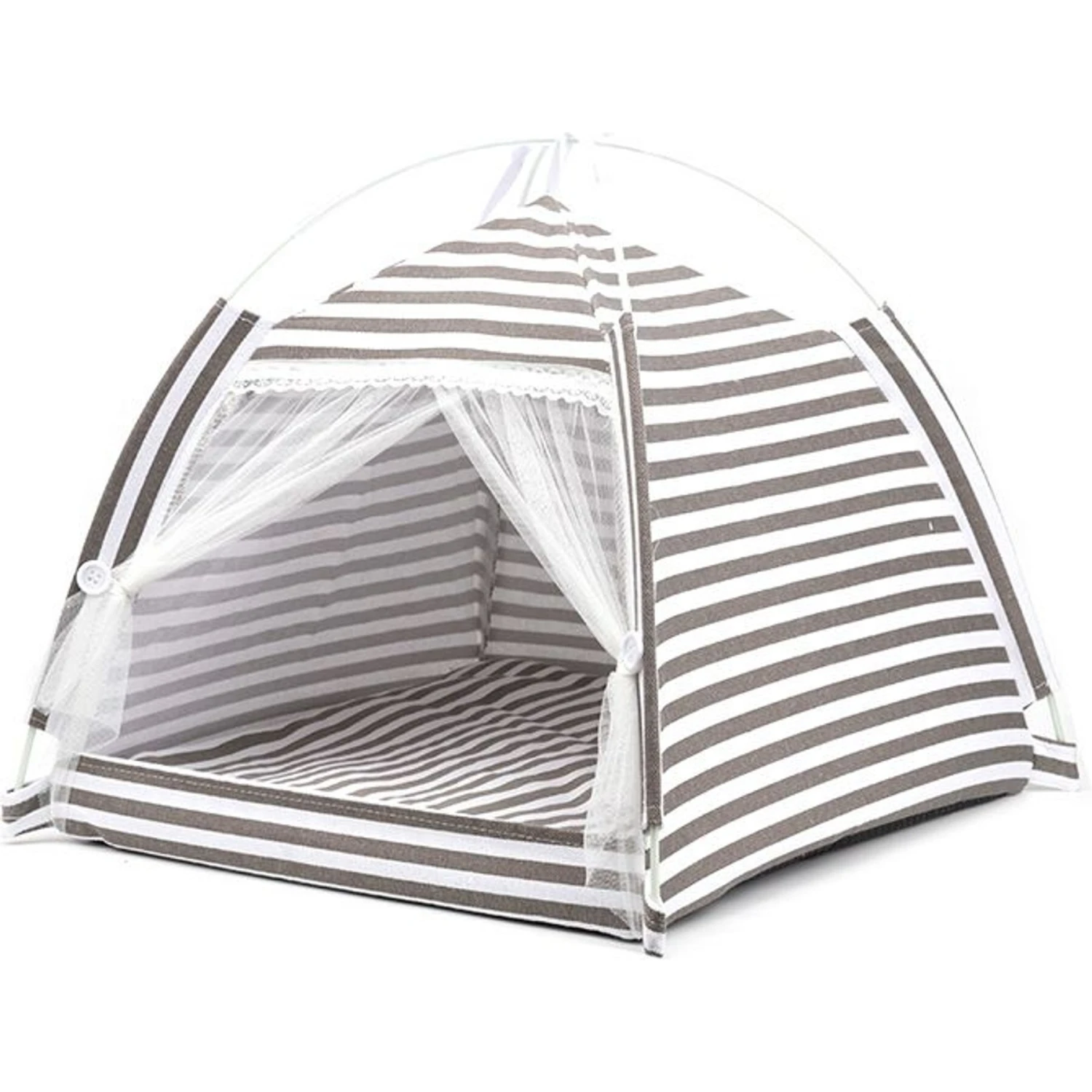 Lovely Caves Stripe Dog & Cat Tent, Gray, Medium 4 Lovely Caves Stripe Dog & Cat Tent, Gray, Medium - Image 2