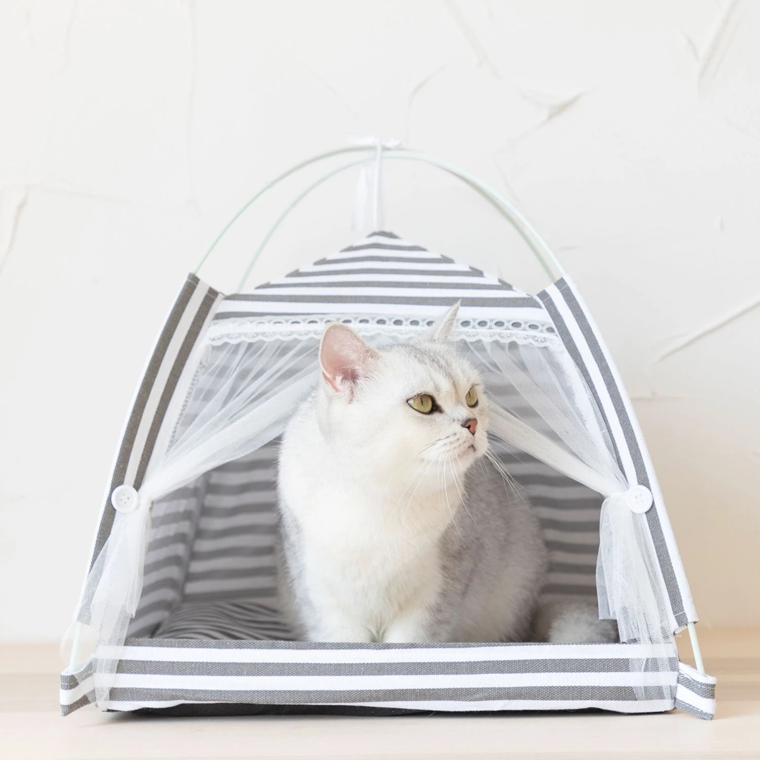 Lovely Caves Stripe Dog & Cat Tent, Gray, Medium 5 Lovely Caves Stripe Dog & Cat Tent, Gray, Medium - Image 3