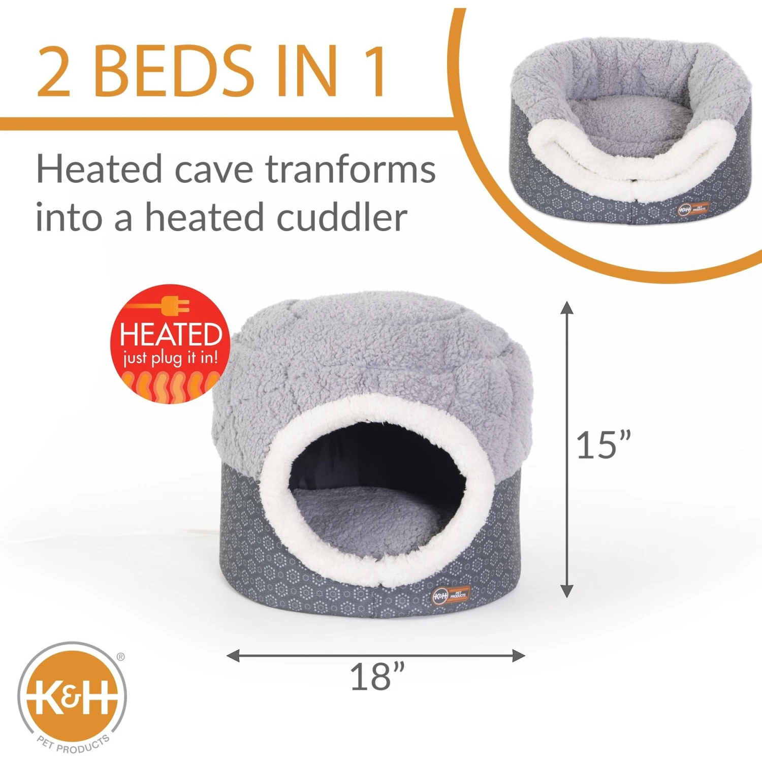 K&H Pet Products Thermo-Pet Nest Covered Indoor Heated Cat Bed House, Gray, Small 4 K&H Pet Products Thermo-Pet Nest Covered Indoor Heated Cat Bed House, Gray, Small - Image 2