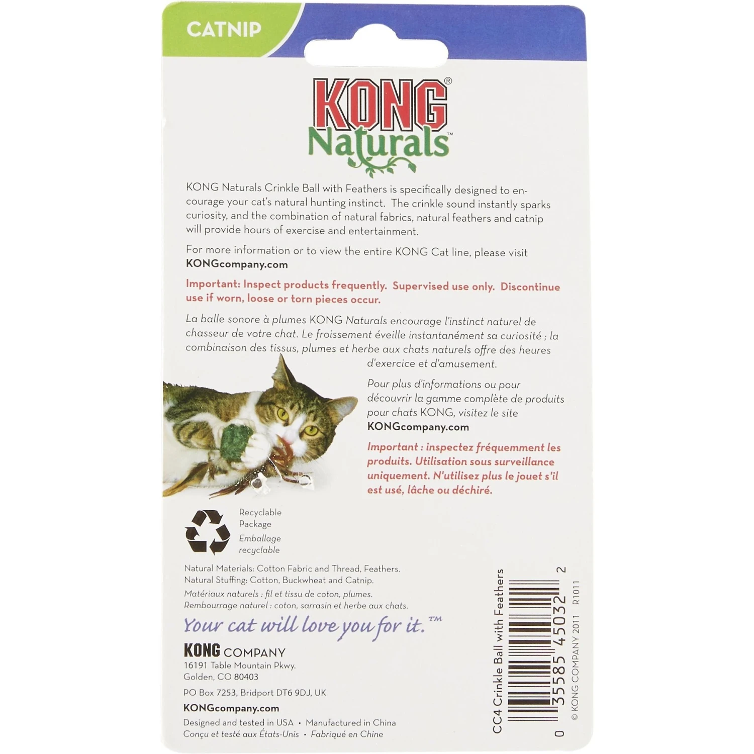 KONG Naturals Crinkle Ball With Feathers Cat Toy, Color Varies 7 KONG Naturals Crinkle Ball With Feathers Cat Toy, Color Varies - Image 5