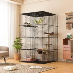 Coziwow DIY 4-Door Large Cat Cage Playpen, Black, 72-in