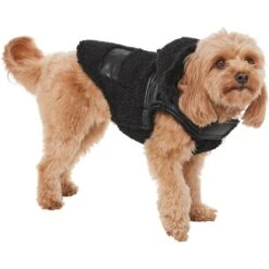 Frisco Medium Weight Faux Leather Dog & Cat Parka With Faux Fur Trimmed Hood, Black -Cat Pet Supplies 719798 PT2. AC SS1800 V1703184628