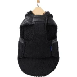 Frisco Medium Weight Faux Leather Dog & Cat Parka With Faux Fur Trimmed Hood, Black -Cat Pet Supplies 719798 PT4. AC SS1800 V1692978852