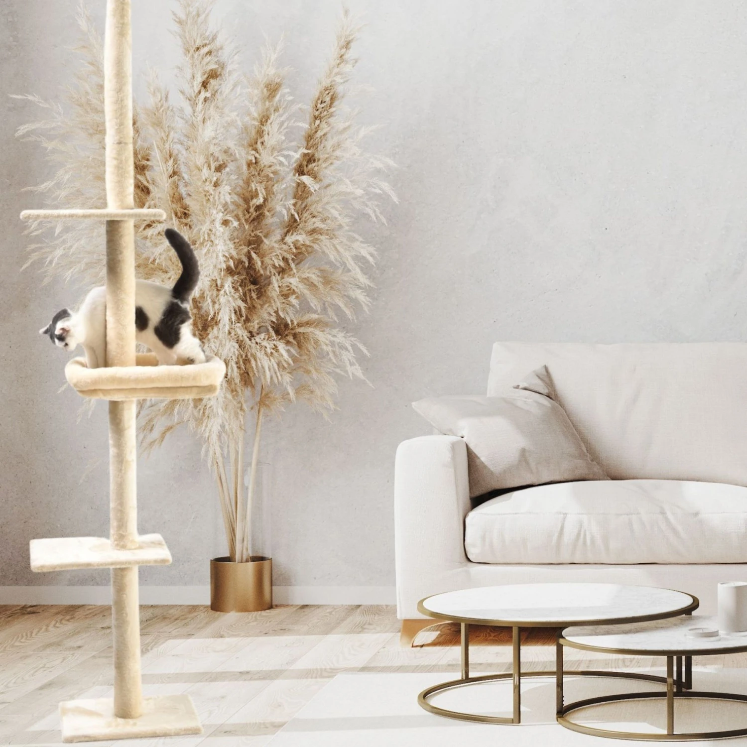 Cat Craft 4-Level Adjustable Climbing & Perch Cat Tree With Bolstered Cat Bed, Cream, X-Large 4 Cat Craft 4-Level Adjustable Climbing & Perch Cat Tree With Bolstered Cat Bed, Cream, X-Large - Image 2