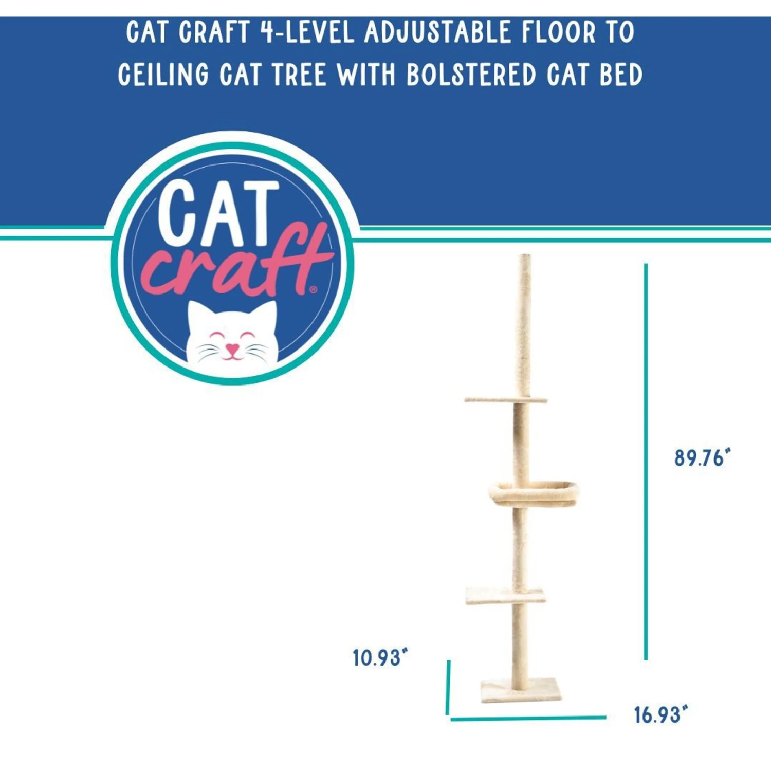 Cat Craft 4-Level Adjustable Climbing & Perch Cat Tree With Bolstered Cat Bed, Cream, X-Large 5 Cat Craft 4-Level Adjustable Climbing & Perch Cat Tree With Bolstered Cat Bed, Cream, X-Large - Image 3