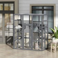 Coziwow Patio Outdoor Cat Playpen, Grey, Large