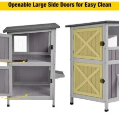 Aivituvin AIR14-1 Two Tier Wooden Cat House With Waterproof Roof & Door Flaps, Grey, Small -Cat Pet Supplies 812750 PT4. AC SS1800 V1679591653