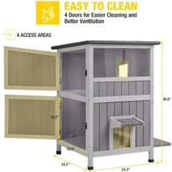 Aivituvin AIR14-1 Two Tier Wooden Cat House With Waterproof Roof & Door Flaps, Grey, Small -Cat Pet Supplies 812750 PT5. AC SS1800 V1679591965