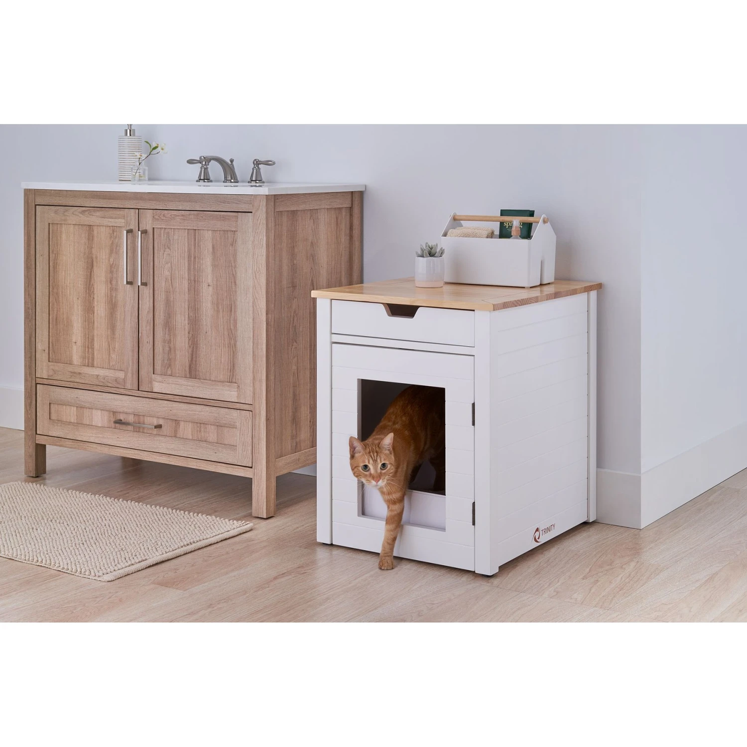 TRINITY 20-in Enclosure End Table With Drawer Cat Litter Box, White, Small 3 TRINITY 20-in Enclosure End Table With Drawer Cat Litter Box, White, Small