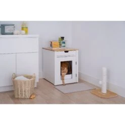 TRINITY 20-in Enclosure End Table With Drawer Cat Litter Box, White, Small 12 TRINITY 20-in Enclosure End Table With Drawer Cat Litter Box, White, Small -Cat Pet Supplies 940742 PT1. AC SS1800 V1692300316