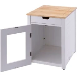 TRINITY 20-in Enclosure End Table With Drawer Cat Litter Box, White, Small 18 TRINITY 20-in Enclosure End Table With Drawer Cat Litter Box, White, Small -Cat Pet Supplies 940742 PT7. AC SS1800 V1692301058