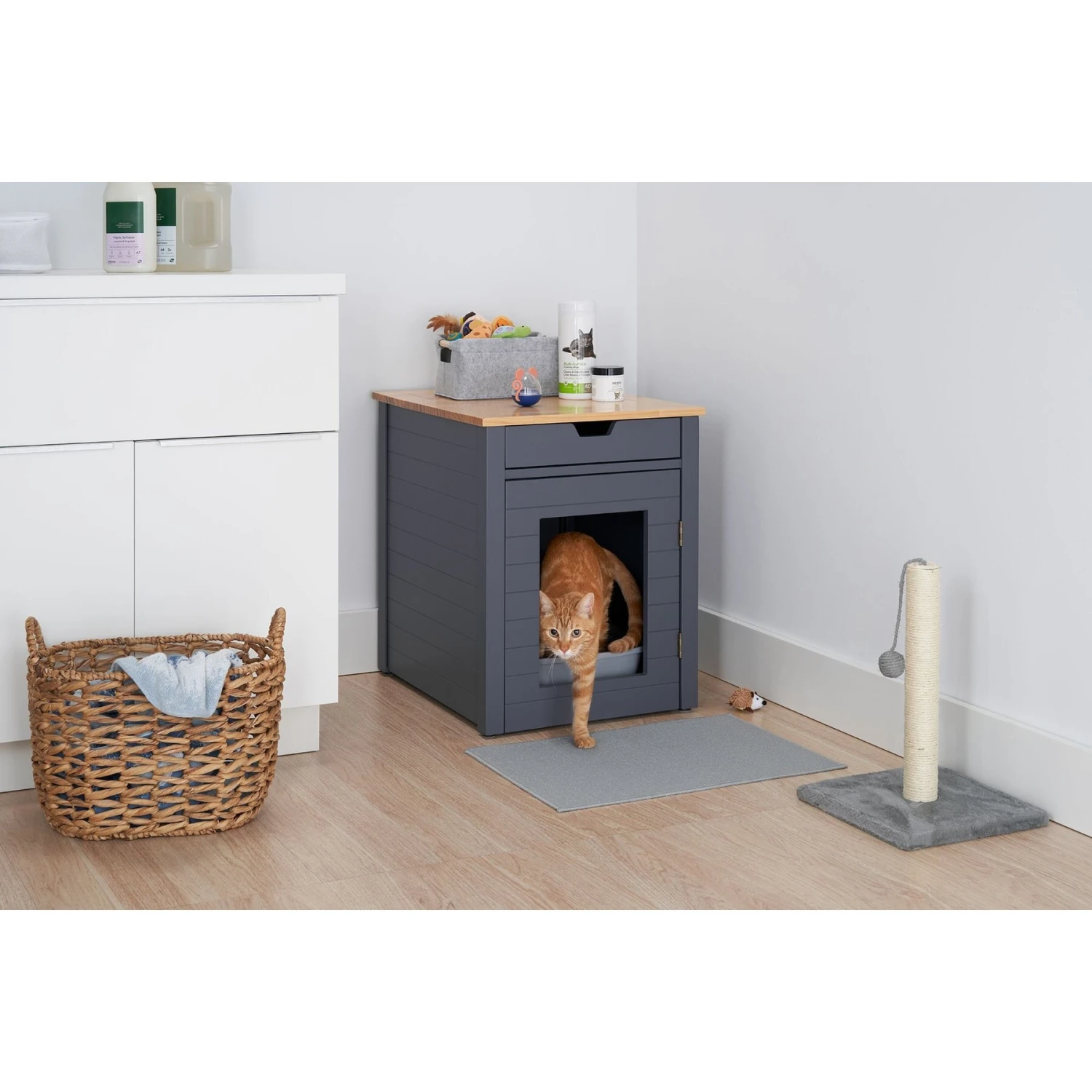 TRINITY 20-in Enclosure End Table With Drawer Cat Litter Box, Dark Grey, Small 4 TRINITY 20-in Enclosure End Table With Drawer Cat Litter Box, Dark Grey, Small - Image 2